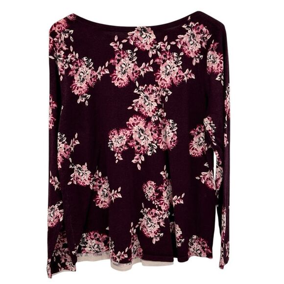 Chico’s Simply Floral Bateau Neck Sweater Basic Sweet Shiraz size large - Picture 3 of 6